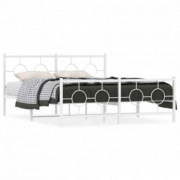 vidaXL Kovový rám postele s hlavovým a nožním čelem bílý 150 x 200 cm