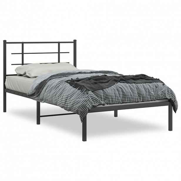 vidaXL Kovový rám postele s čelem černý 107 x 203 cm