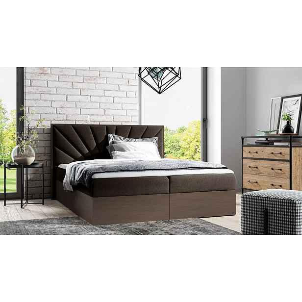 Čalouněná manželská postel 140x220 CHANTELLE 7 - tmavý dub / hnědá + topper ZDARMA