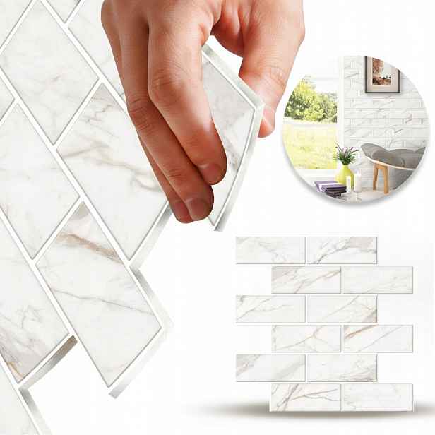 Samolepicí Nástěnný Panel Pvc Samolepka Laminát Lesk 3D Dlaždice x10 30x30