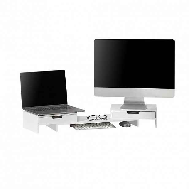 SoBuy STOJAN NA MONITOR se dvěma zásuvkami Bílá 60x22x11cm Minimalistický