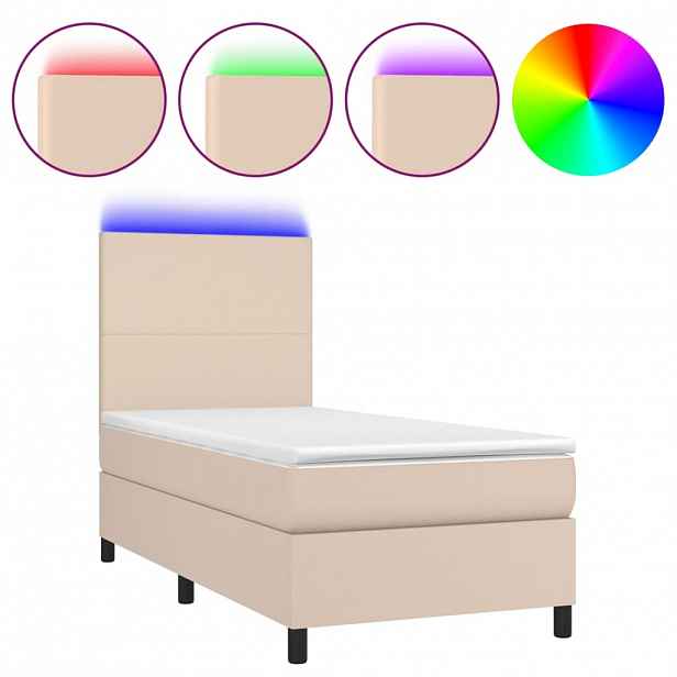 vidaXL Box spring postel matrace a LED cappuccino 90x190 cm umělá kůže