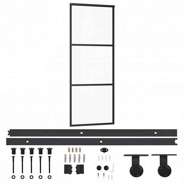 vidaXL Posuvné dveře s kováním ESG sklo a hliník 76 x 205 cm