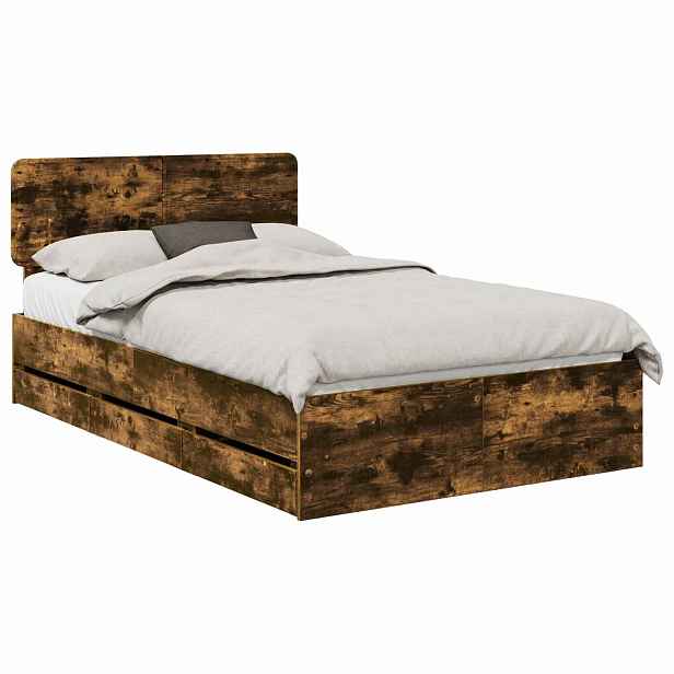vidaXL Rám postele se zásuvkou Uzený Dub 120 x 200 cm Dřevěný materiál
