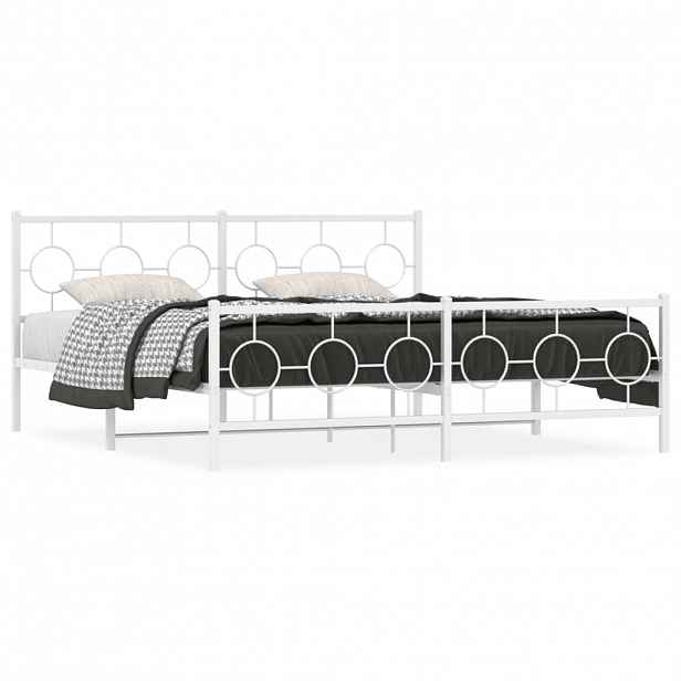 vidaXL Kovový rám postele s hlavovým a nožním čelem bílý 180 x 200 cm