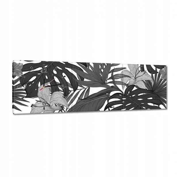 Hodiny 90x30 Černobílá monstera