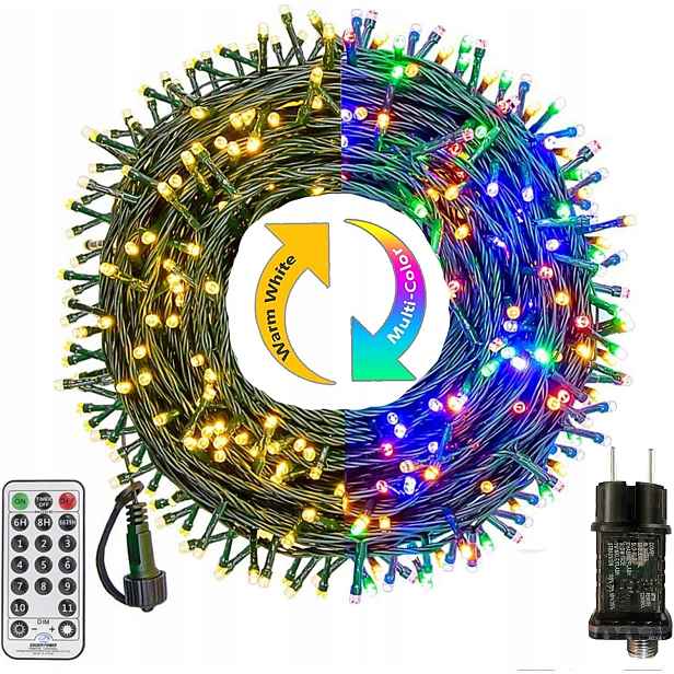 Led Světelný Řetěz 10 M 100 Rgb Diod, Teplá Bílá Barva, Dálkové Ovládání, Venkovní Časovač