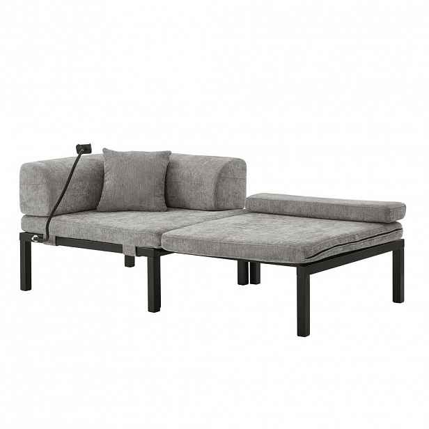 Modfu ROZKLÁDACÍ pohovka z masivního dřeva světle 176x81x64 cm šedá s výsuvným lůžkem a sametovým potahem