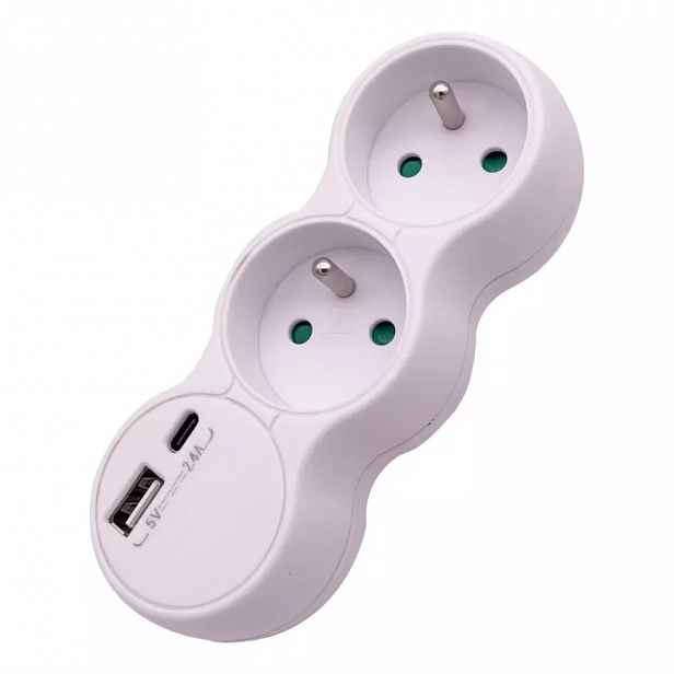ROZBOČOVAČ 2X2P+Z + USB TYP A+ C 2.4A