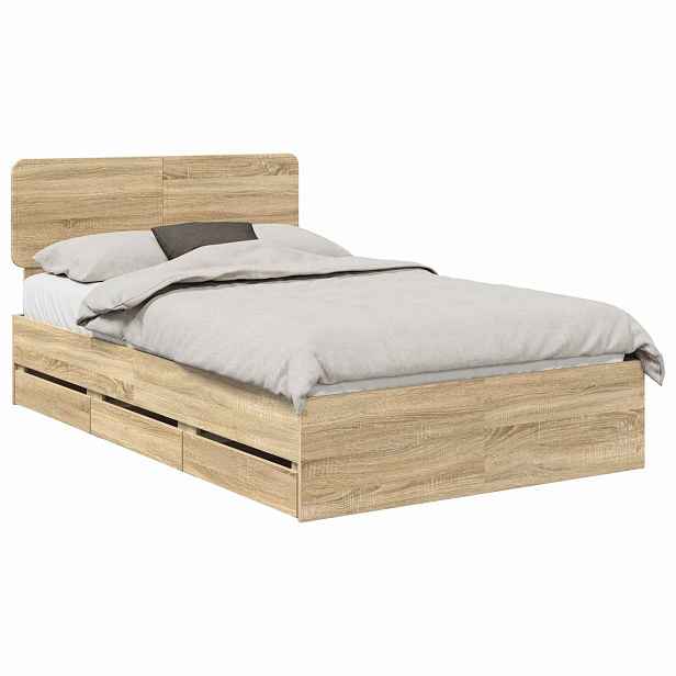 vidaXL Rám postele s čelo Sonoma dub 120 x 190 cm Dřevěný materiál