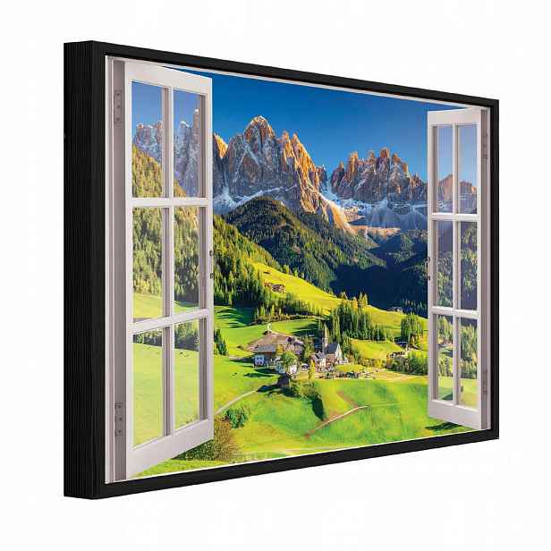 Wallarena ZARÁMOVANÉ obrazy okno hory zelená 100x70 cm