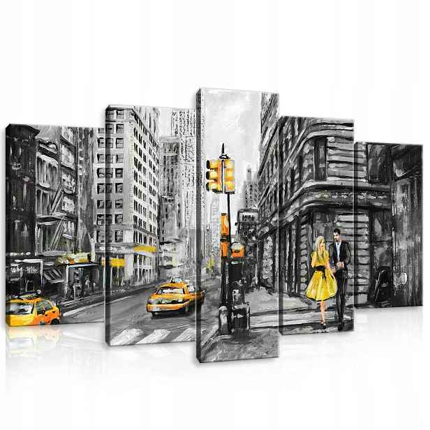 Obraz 100x60 New York krajina městská ulice taxi žlutý černý kontrast
