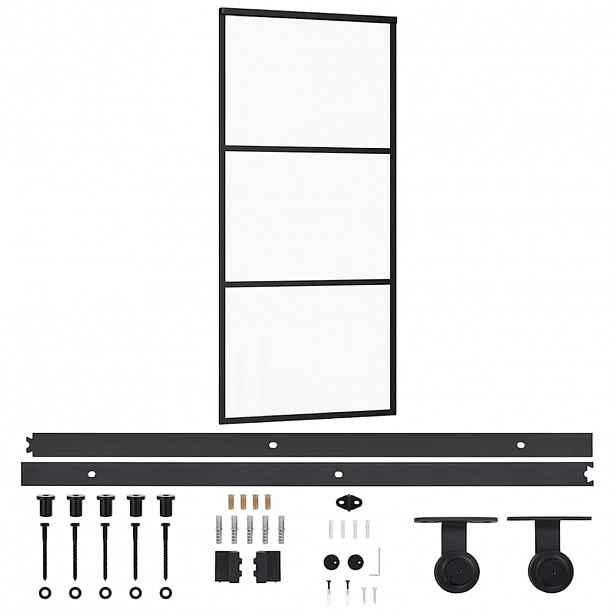 vidaXL Posuvné dveře s kováním ESG sklo a hliník 90 x 205 cm
