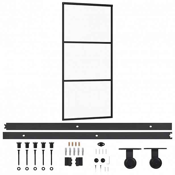 vidaXL Posuvné dveře s kováním ESG sklo a hliník 90 x 205 cm