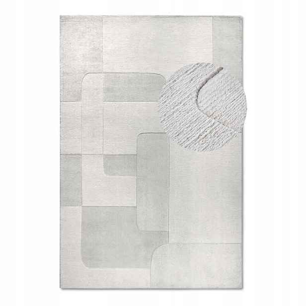 Koberec vlněný do obývacího pokoje 160x230cm,krémový ručně tkaný s 3d efektem