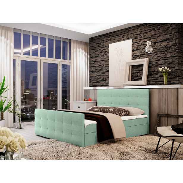 Boxspringová manželská postel VASILISA 2 - 200x200, světle zelená