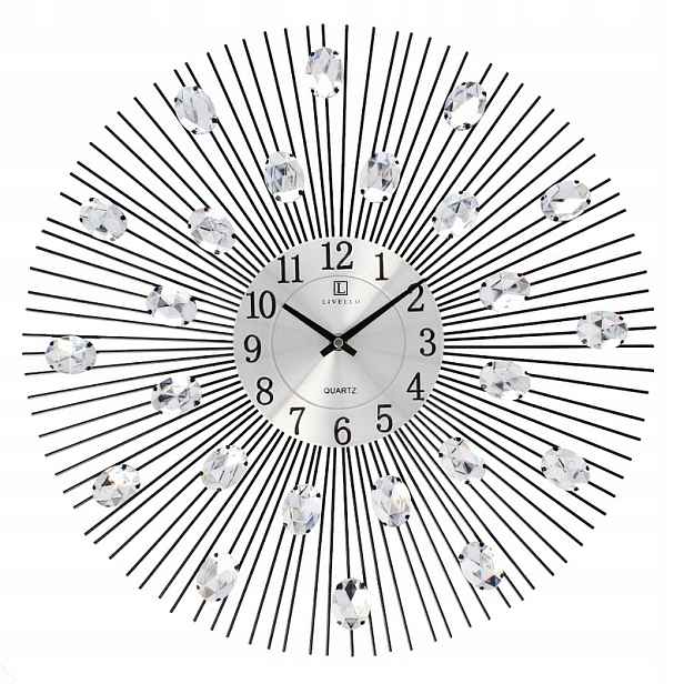 Nástěnné hodiny Livello Moderní Křišťály 49 Cm černé, stříbrné, kovové