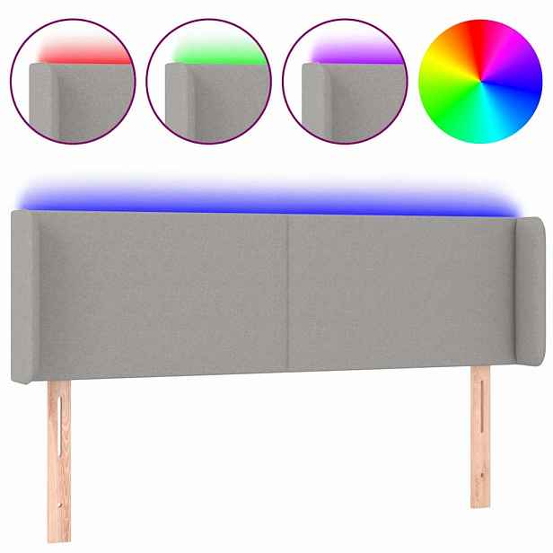vidaXL Čelo postele s LED světle šedé 147 x 16 x 78/88 cm textil