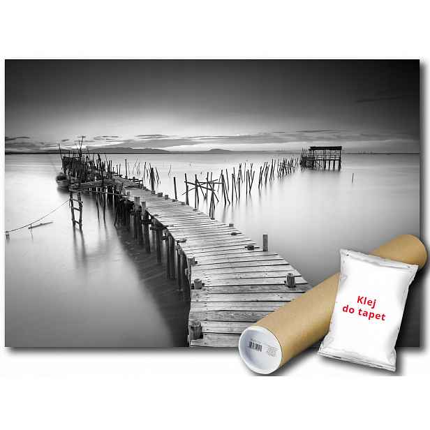 Vinylová fototapeta krajina, pohled na molo, jezero, voda, černobílá, 254x184