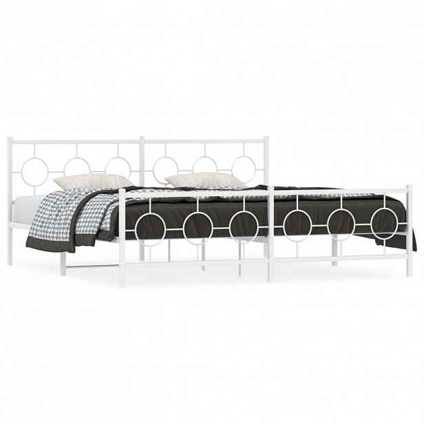 vidaXL Kovový rám postele s hlavovým a nožním čelem bílý 200 x 200 cm