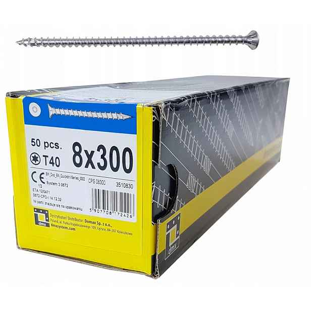 Tesařský Vrut Cps 8x300 Plný Závit Hlava Kužel