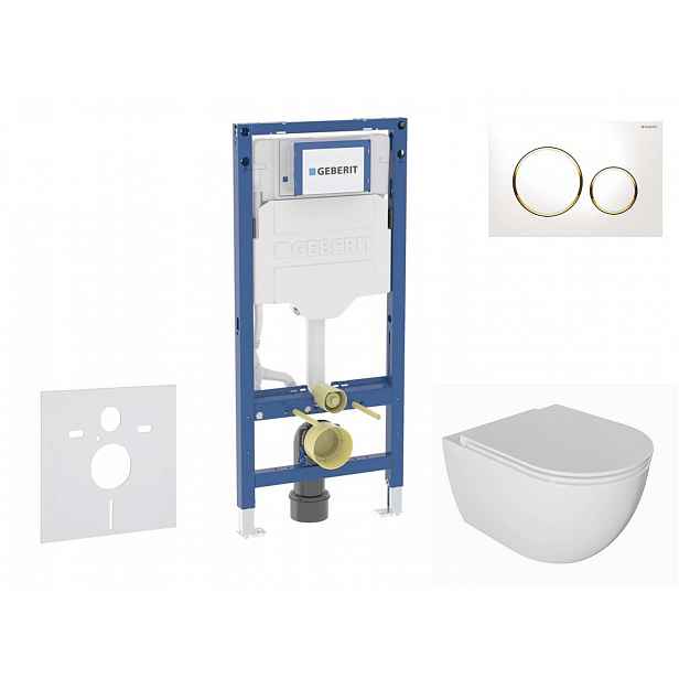 Geberit Duofix - Set předstěnové instalace, klozetu Oudee a sedátka softclose, tlačítko Sigma20, bílá/pozlacená SANI11CA3133B
