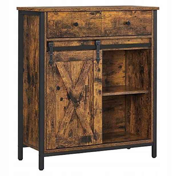 Komoda s posuvnými dveřmi vintage, černá, hnědá 70x30x80cm