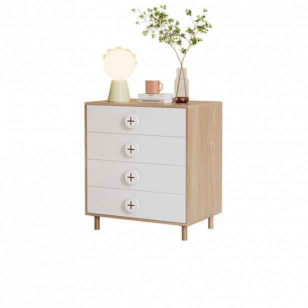 Modfu KOMODA z MDF 80x54x90 cm přírodní/bílá se 4 zásuvkami a ochranou proti převrácení