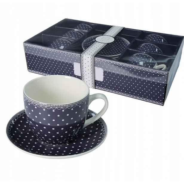 Porcelánové šálky s puntíky 6+6 250 ml premium porcelán šálek