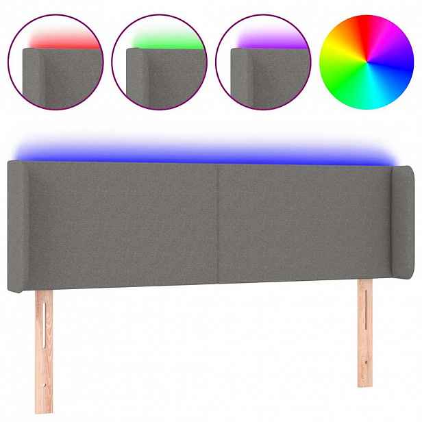 vidaXL Čelo postele s LED tmavě šedé 147 x 16 x 78/88 cm textil