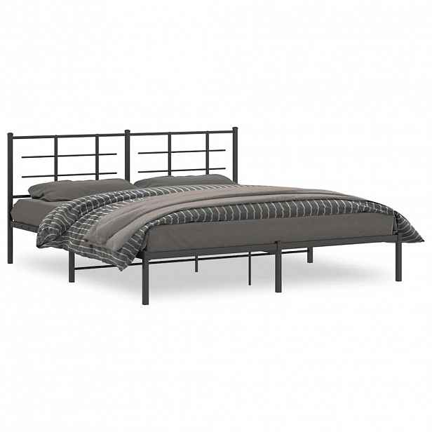 vidaXL Kovový rám postele s čelem černý 183 x 213 cm