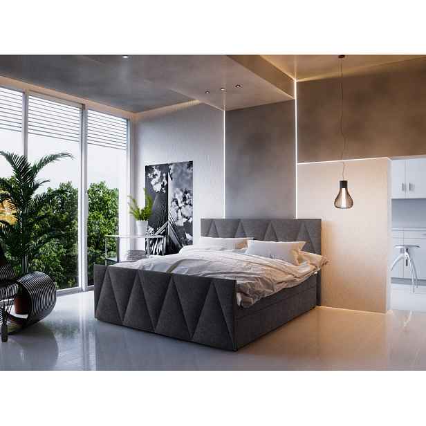 Boxspringová manželská postel VASILISA 3 - 140x200, tmavě šedá