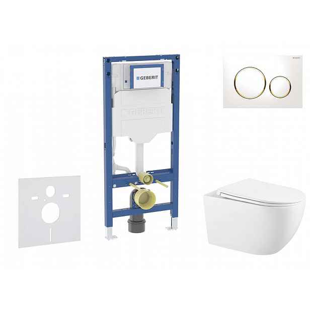 Geberit Duofix - Set předstěnové instalace, klozetu Gaia sedátka softclose, tlačítko Sigma20, bílá/pozlacená SANI11CA3140B