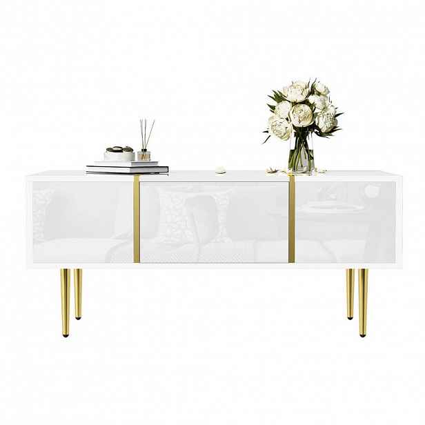 OKWISH KONFERENČNÍ stolek 100/60/41,5 cm bílý z MDF se 2 zásuvkami a vysokým leskem