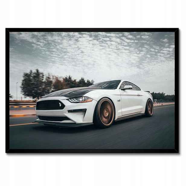 Plakáty v rámu 70x50 Bílý Ford Mustang Auto