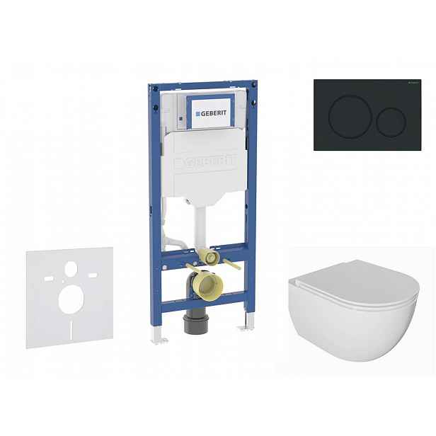 Geberit Duofix - Set předstěnové instalace, klozetu Oudee a sedátka softclose, tlačítko Sigma20, matná černá/černá SANI11CA5128B