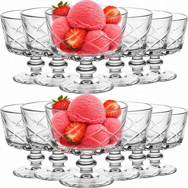 Pohárky na dezerty zmrzlinové občerstvení skleněné 238 ml 12 Ks Set silné sklo