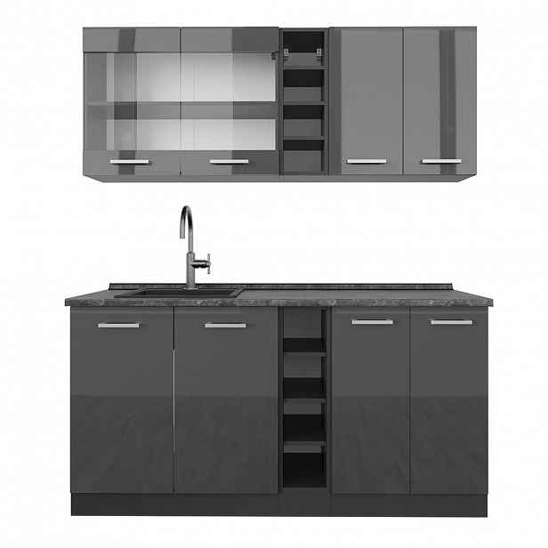 Vicco JEDNOTKOVÁ KUCHYNĚ R-Line Antracit vysoký lesk/antracit 160 cm , PD Antracit