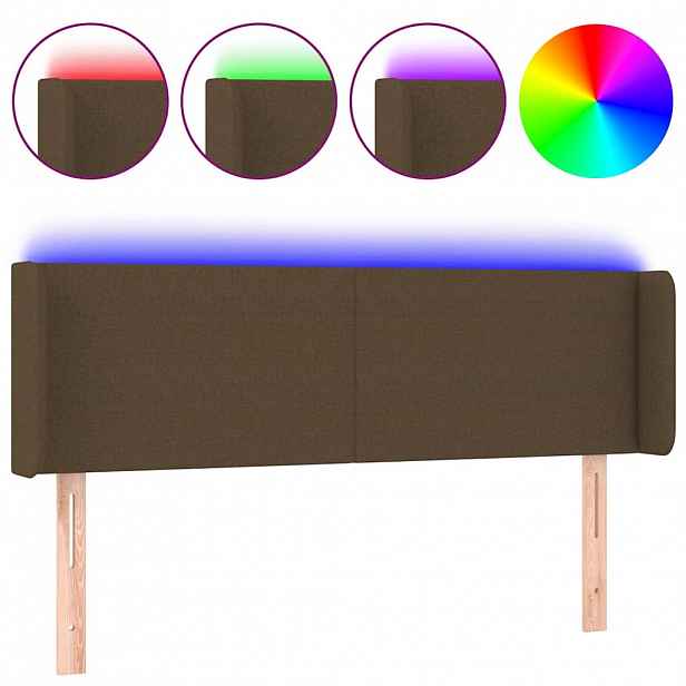 vidaXL Čelo postele s LED tmavě hnědé 147 x 16 x 78/88 cm textil