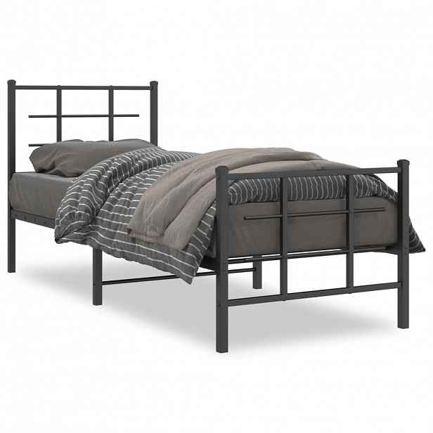vidaXL Kovový rám postele s hlavovým a nožním čelem černý 75 x 190 cm
