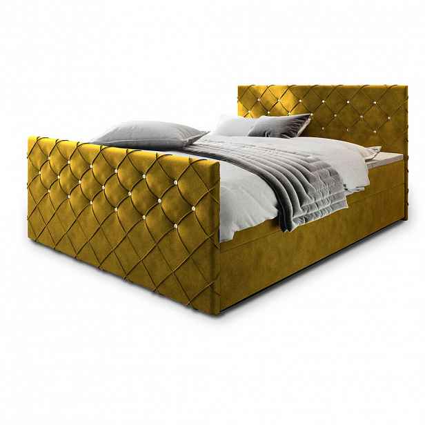 MASSENO AMERICKÁ POSTEL MANDI 160x200 cm, s matrací a úložným prostorem, žlutá