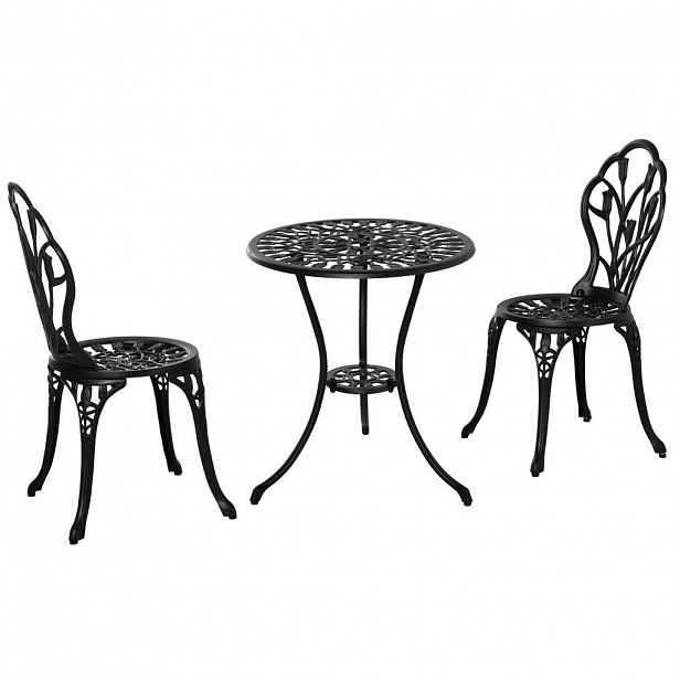 OKWISH BISTRO set Ø60/67 cm černý z hliníku se skládacími židlemi pro 2 osoby