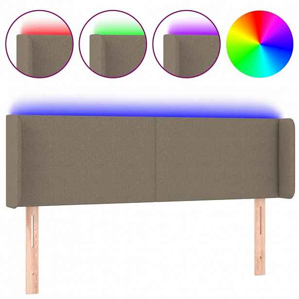 vidaXL Čelo postele s LED taupe 147 x 16 x 78/88 cm textil