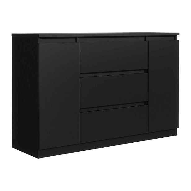 MASSENO KOMODA NUDO, 138,5/78,2/39 cm se 3 zásuvkami a 2 dvířky, černá