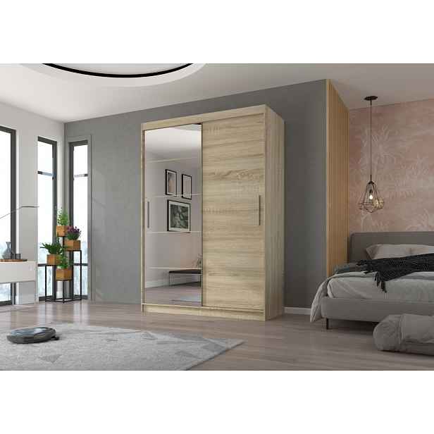 Šatní skříň se zrcadlem 150 cm HAMLIA - dub sonoma