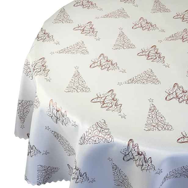 Vánoční ubrus odolný proti skvrnám, bílý, Bordo, vánoční stromek, průměr 160 cm
