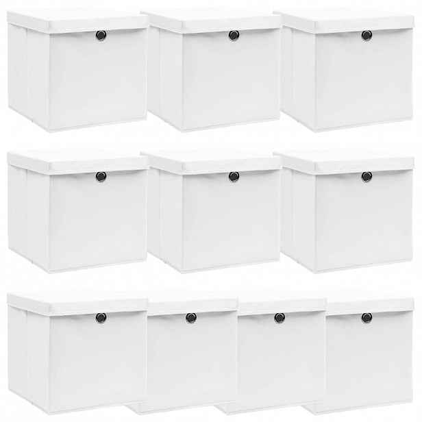 vidaXL Úložné boxy s víky 10 ks bílé 32 x 32 x 32 cm textil