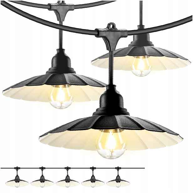 Set Crete Zahradní girlanda 5 m kabel 5 m 5 x stínidlo černé M1 žárovky