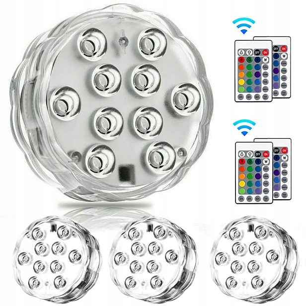 4 Osvětlení Bazénu Voděodolná Lampička Akvárium Vířivka Led Rgb S Dálkový Ovladač