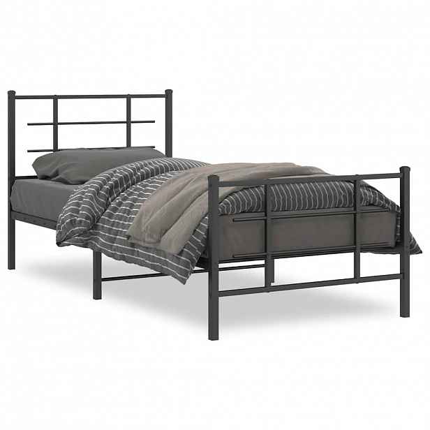 vidaXL Kovový rám postele s hlavovým a nožním čelem černý 90 x 200 cm